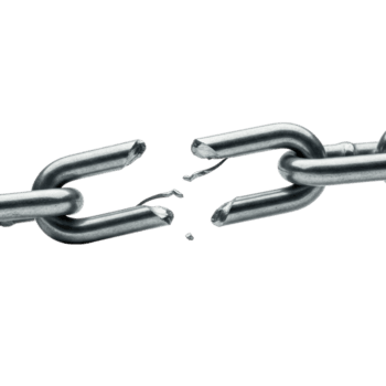 A close up view of a silver metal chain with one link broken, symbolizing weakness, vulnerability, or a critical breaking point. Ideal for concepts of failure, freedom, or crisis. png