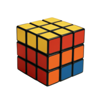 uma colorida enigma cubo com amarelo, vermelho, laranja, e azul rostos. isto representa problema resolução e intelectual desafio. png