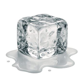 un' trasparente ghiaccio cubo è mostrato nel il processi di fusione, con un' visibile pozzanghera di acqua diffusione su a suo base. png