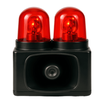 en svart nödsituation varning enhet funktioner två upplyst röd blinkande lampor och en högt siren, vanligen Begagnade för säkerhet system, industriell varningar, eller fordon varningar. png