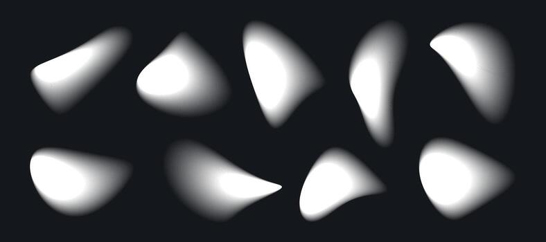 Several blurry, white, liquid-like forms appear to be floating in a dark space. They are illuminated and soft, creating a sense of movement and mystery. vector