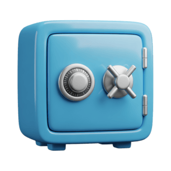 uma pequeno azul desenho animado seguro com uma prata discar e lidar com isolado em transparente fundo png