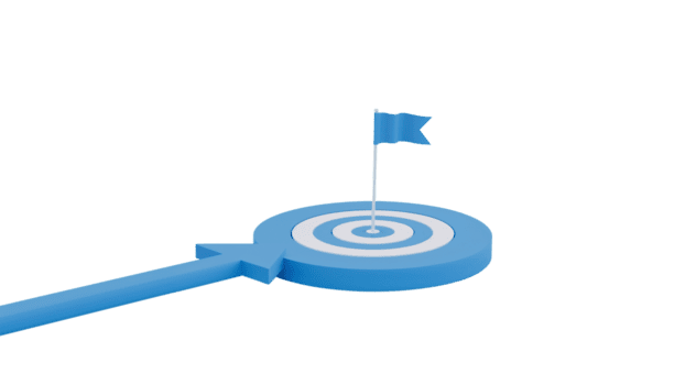 Stylized dartboard with arrow path and flag for aim achievement in 3D rendering png