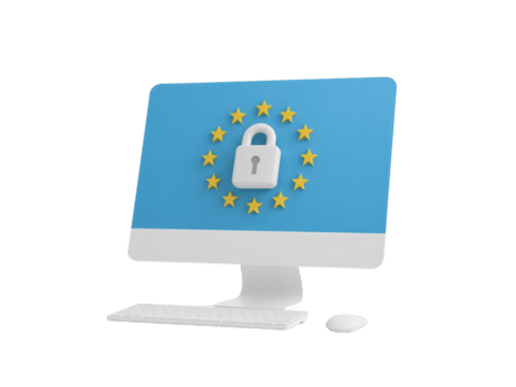 digital säkerhet visualisering terar en dator med hänglås och stjärna symbol runt om för uppkopplad png