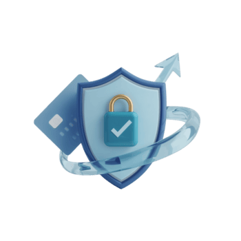 digitaal schild en credit kaart staan voor beveiligen transacties met naar boven pijl voor groei png