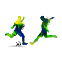 dos fútbol jugadores pateando un pelota con pintar salpicaduras aislado en transparente antecedentes png