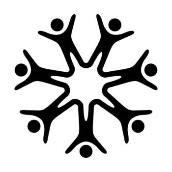 Collaborative Unity Symbol Illustration. A circular pattern formed by multiple human figures reaching out with their arms, symbolizing unity, teamwork and collaboration. vector