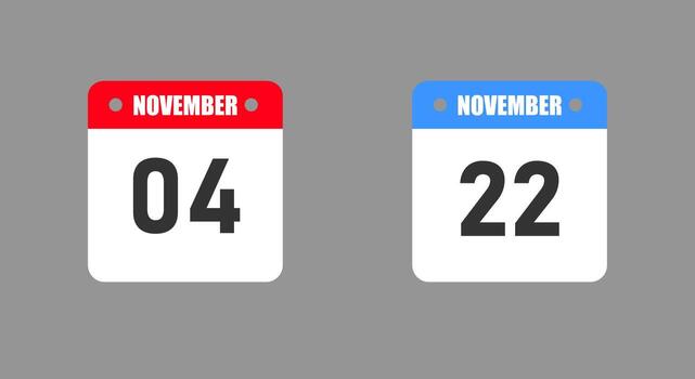 November 04 and 22 Calendar icon object design number vector