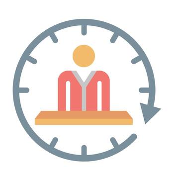 A person sitting at a desk with a clock in the background vector
