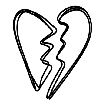 a broken heart is drawn in black and white on a transparent background png