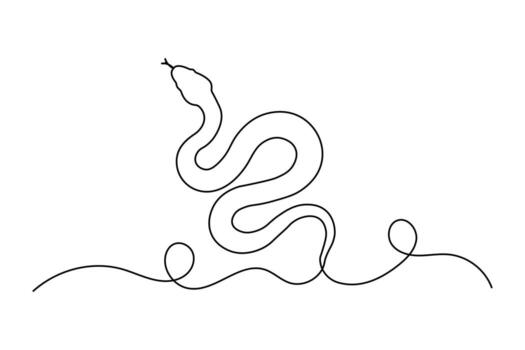 Minimal snake icon made with continuous line isolated on a clean white canvas vector