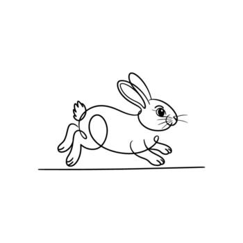 Minimalist Line Art Depicting a Running Rabbit Black Outline on White Background Simple and Elegant Design vector
