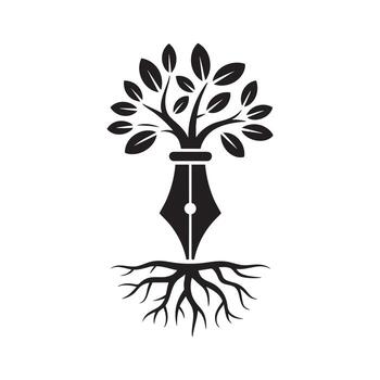 plano icono de bolígrafo punta en negro y blanco con mínimo artístico forma vector