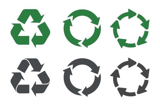 Recycle Symbol Collection Green and Gray Arrows Circular Movement Environmentally Friendly Design on Transparent Backdrop vector