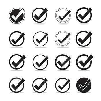 Green check mark icon set, circle, and square. Tick symbol in green color. Hand-drawn checkmark illustration. transparent Green check mark, green circle white tick symbols. vector