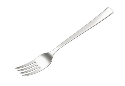 elegante e splendente inossidabile acciaio forchetta con un' riflessivo finire e un' leggermente curvo maneggiare. 3d illustrazione png