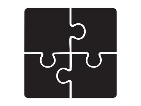 Black silhouette of puzzle piece illustration, isolated on white background. concept of jigsaw, game, logic, problem solving, mind challenge, icon, logo, design element vector