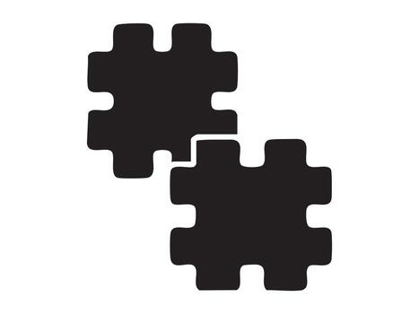 Black silhouette of two puzzle pieces, isolated on white background. concept of problem-solving, teamwork, connection, game element, icon design, strategy, education vector