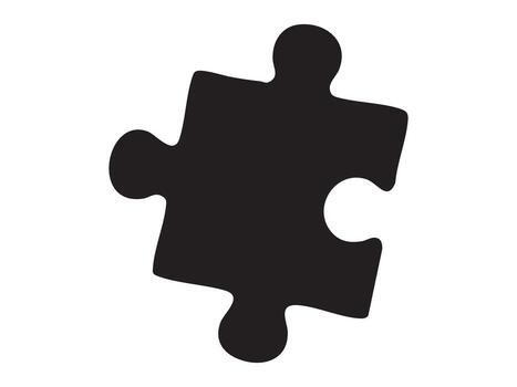 Black silhouette of a single jigsaw puzzle piece isolated on white background. concept of problem-solving, strategy, game, design element, mind exercise, creativity, connection vector