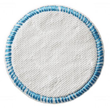 Close up of cloth circular white surface patch featuring a textured a and a decorative rope border, isolated on a transparent background png