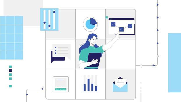 Woman presenting data visualization tools vector