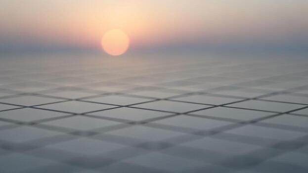 An abstract image of a grid with a sun setting behind it photo