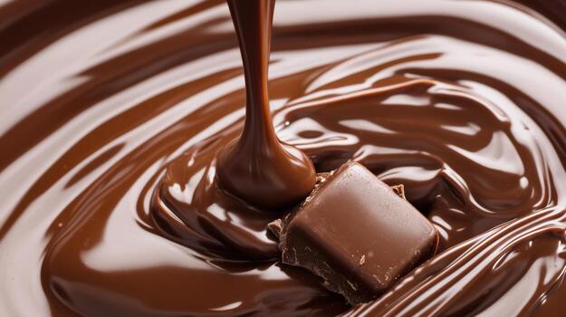 a close up of a chocolate bar being poured into a bowl photo