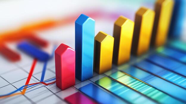 a close up of colorful graphs and bar graphs photo