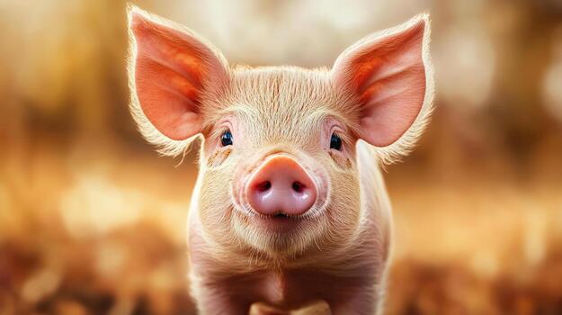 a pig is standing in the grass photo