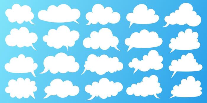 Set of empty white speech bubbles in cloud shapes and cartoon style. speech bubbles for comic book dialogues, chats, messages, thoughts or pop art design. vector