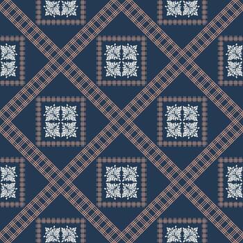 geométrico sin costura modelo en azul y marrón, adecuado para varios diseño proyectos esta repitiendo diseño crea un cautivador visual impacto con sus simetría y resumen geométrico formas vector