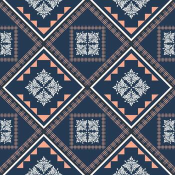 Elegant seamless pattern with geometric and ethnic designs. This intricate artwork features diamond and square patterns, combined with geometric shapes and textures vector