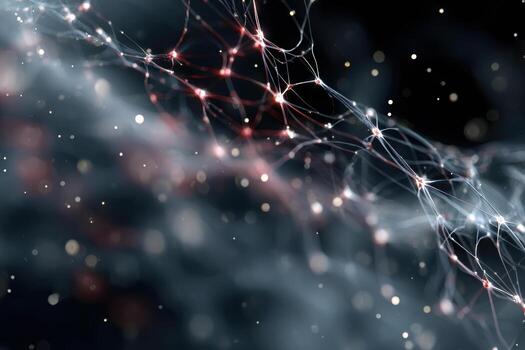 Glowing threads weave through a dark void in fractals photo