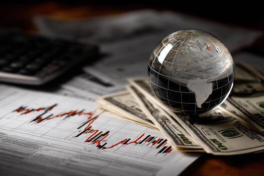 visual representación de global Finanzas con moneda y gráficos foto