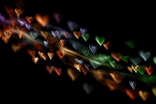 Heart-shaped neon lights create enchanting glow in dark setting photo
