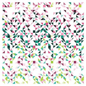 Colorful abstract geometric shape pattern featuring a mix of pink, green, and teal triangles and squares on a white background repeat print vector