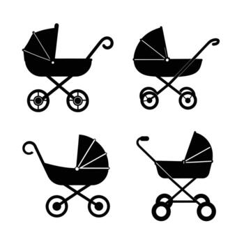 Baby stroller Minimalist Silhouette Set Bold Solid Icons for UI Web and Print vector