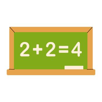 A green chalkboard with the numbers 2 and 4 on it. The numbers are being added together vector