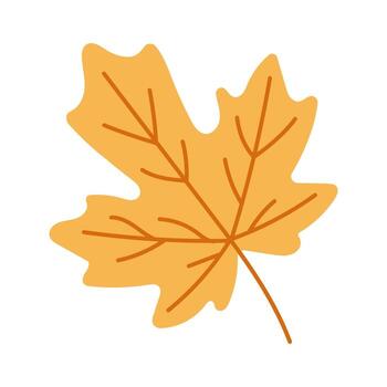 A leafy orange leaf with a stem. The leaf is drawn in a stylized way, with a focus on the veins and the overall shape of the leaf. The image has a warm, autumnal feel to it vector