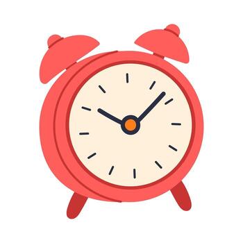 A bright red alarm clock indicating that it is time to wake up. The clock is placed on a white background vector