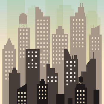 Minimal cityscape with high-rise buildings under a soft gradient sky. Perfect for urban themes and modern design concepts. vector