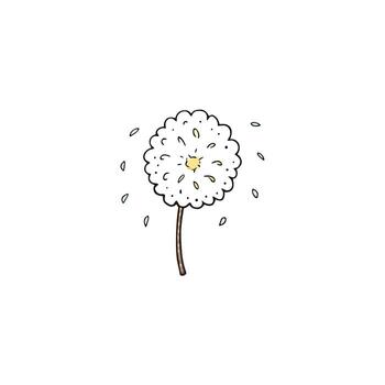 Minimalist a dandelion puff with seeds blowing wind vector