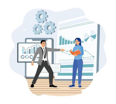 Business professionals discussing data analysis vector