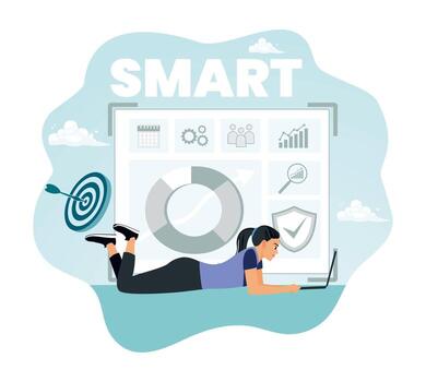 Young woman using laptop for learning vector