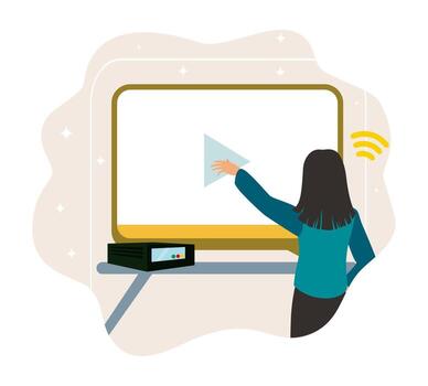 Woman using smart projector in classroom vector