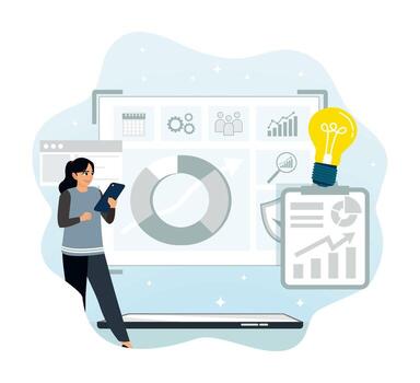 profesional negocio personas analizar mercado investigación estrategias utilizando computadora software. vector