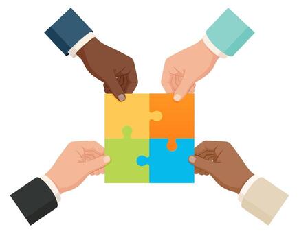 Diverse hands holding puzzle pieces vector