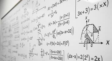 complejo matemático ecuaciones y diagramas en un pizarron superficie foto