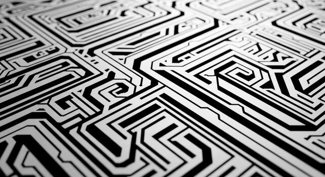 Abstract Black and White Geometric Circuit Board Pattern with Depth of Field photo