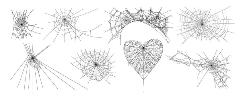 Spooky halloween old cobweb with various sizes and shape. Old spider web set flat illustration. vector